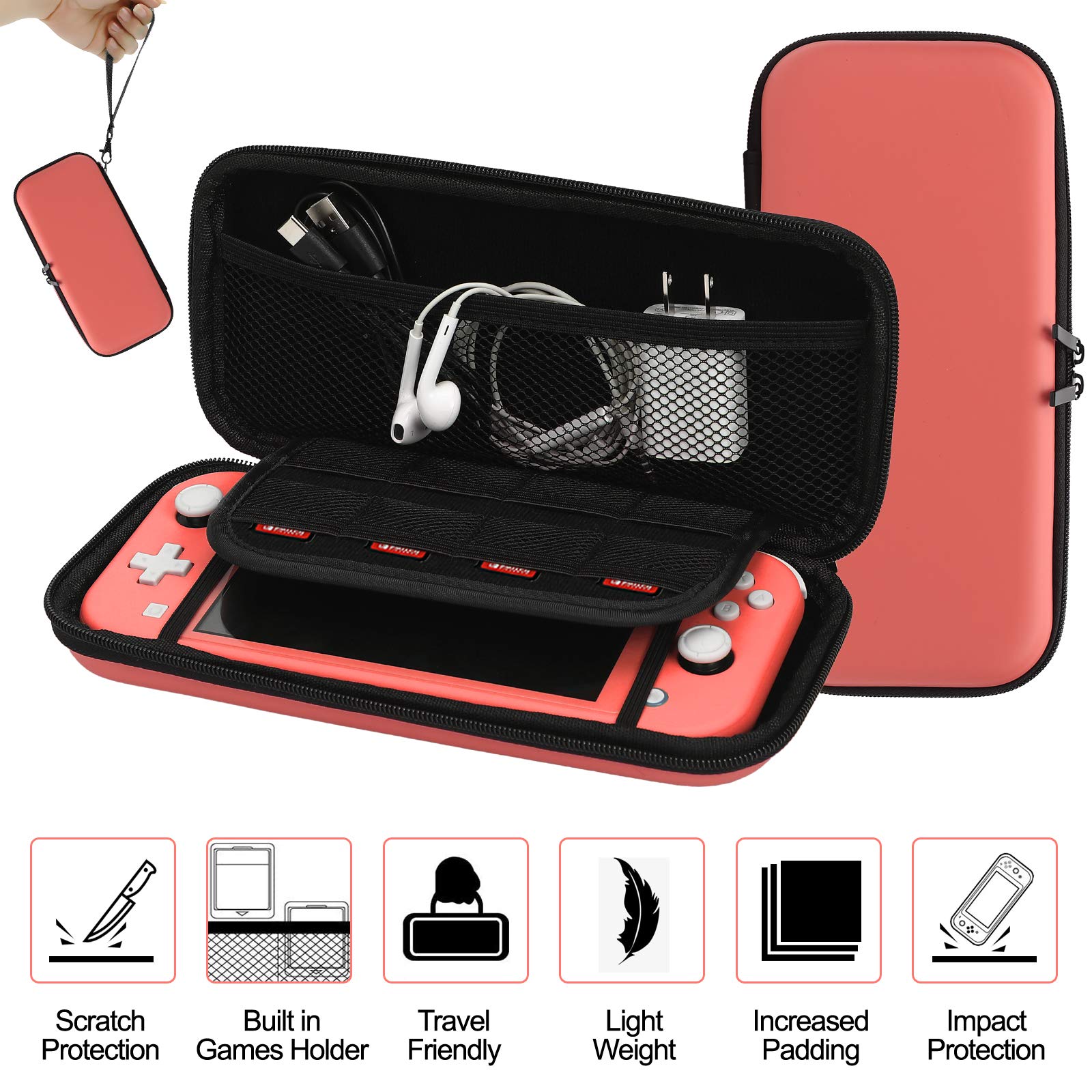Nintendo Switch Lite Accessories Bundle - Protective TPU Case, Carrying Case, Screen Protector, Charging Dock, Playstand, Game Case, USB Cable, Stylus & Thumb Grips | Perfect for Travel, Gaming On-The-Go & Home Entertainment