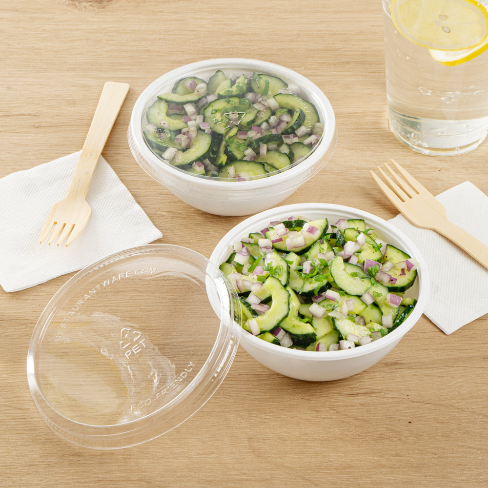 7 oz Round White Plastic Salad Bowls - 5