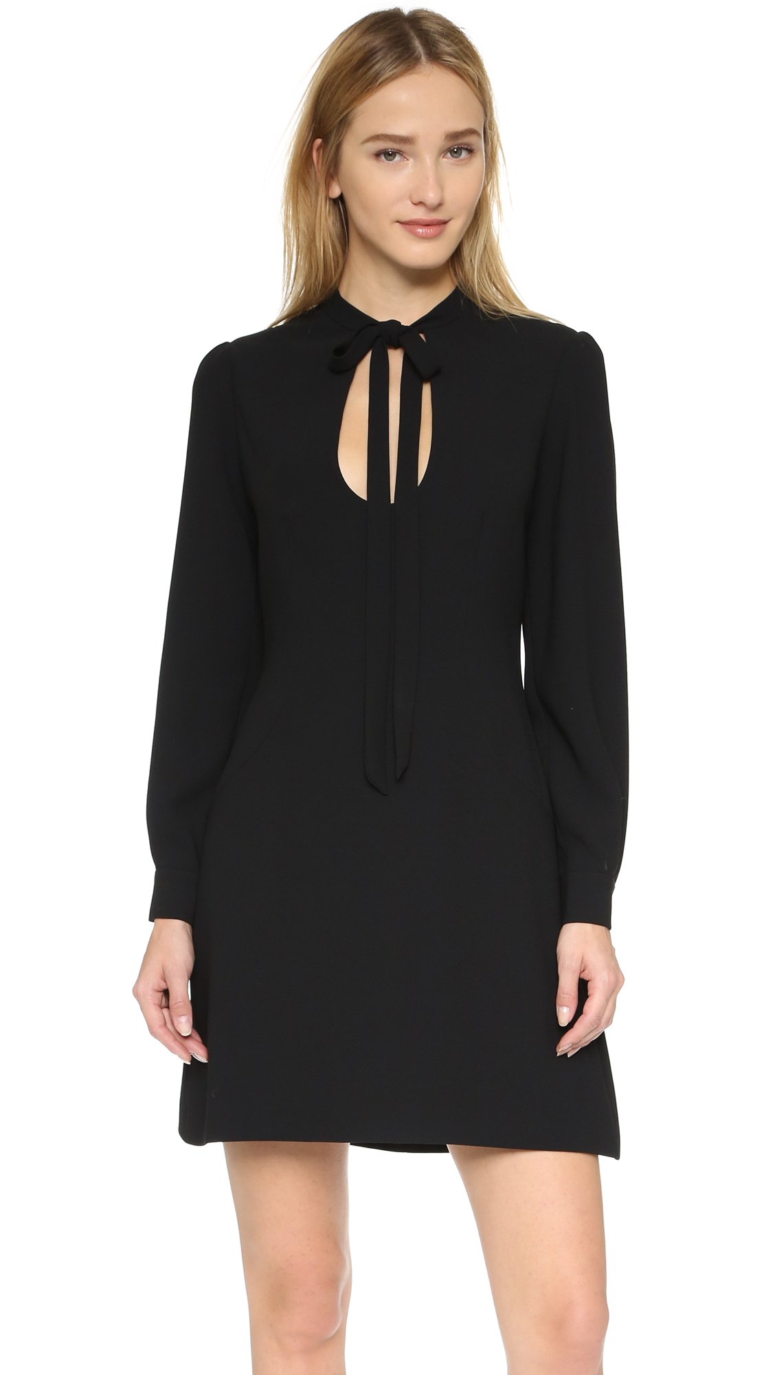 Jill Jill Stuart Women's Elegant Long Sleeve Cocktail Dress with Front Cut Out & Neck Tie - Perfect for Evening Parties, Weddings & Special Occasions