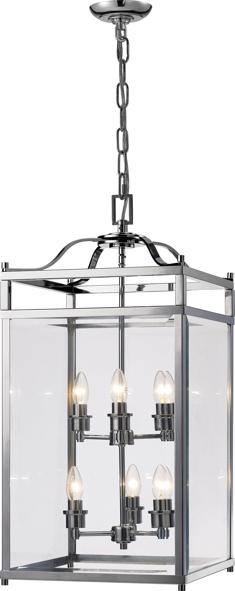 Aston Square Pendant Light Fixture - 3/4/6 Light E14 Base in Polished Chrome & Glass - Perfect for Kitchen Island, Dining Room, or Entryway Lighting