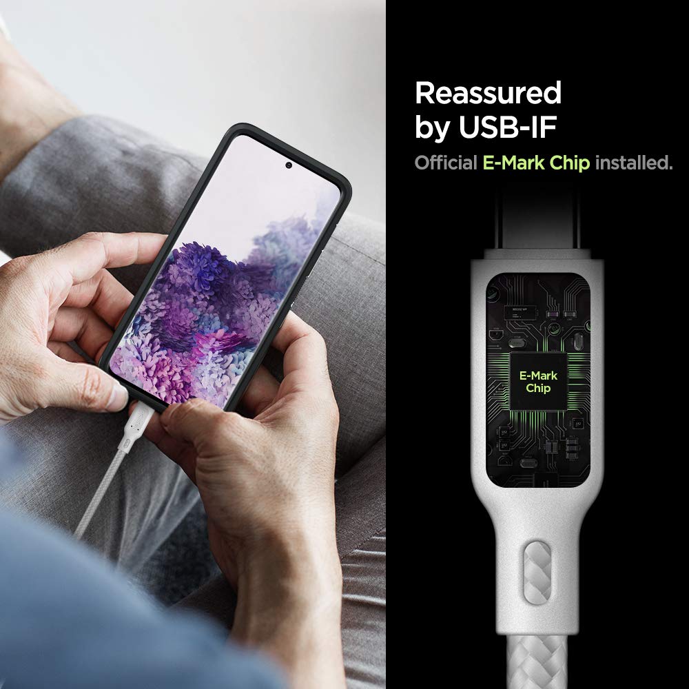 Spigen DuraSync USB C to C 3.2 Gen 1 Cable - 100W Fast Charging & 5Gbps Data Transfer - E-Mark Certified 1m Braided USB-C Cable for MacBook, iPad, Galaxy, Huawei, Pixel - Perfect for Home, Office & Travel Charging Needs