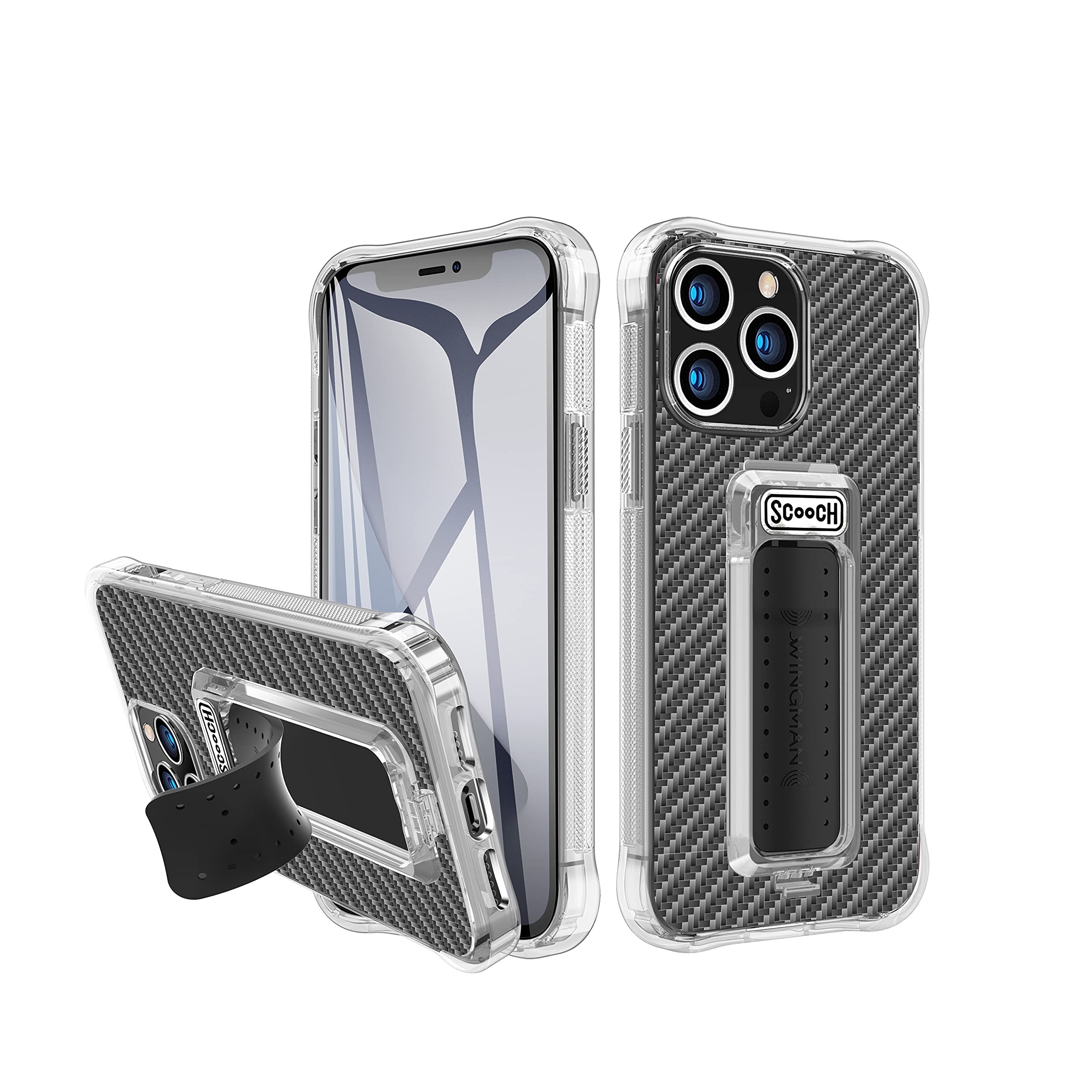 Scooch iPhone 13 Pro Case with Stand - Slim Protective Phone Cover with Kickstand, Grip & Car Vent Mount | 10ft Drop Protection | Magnetic Car Mount Compatible | Clear/Carbon Fiber Design | Perfect for Driving, Work & Everyday Use