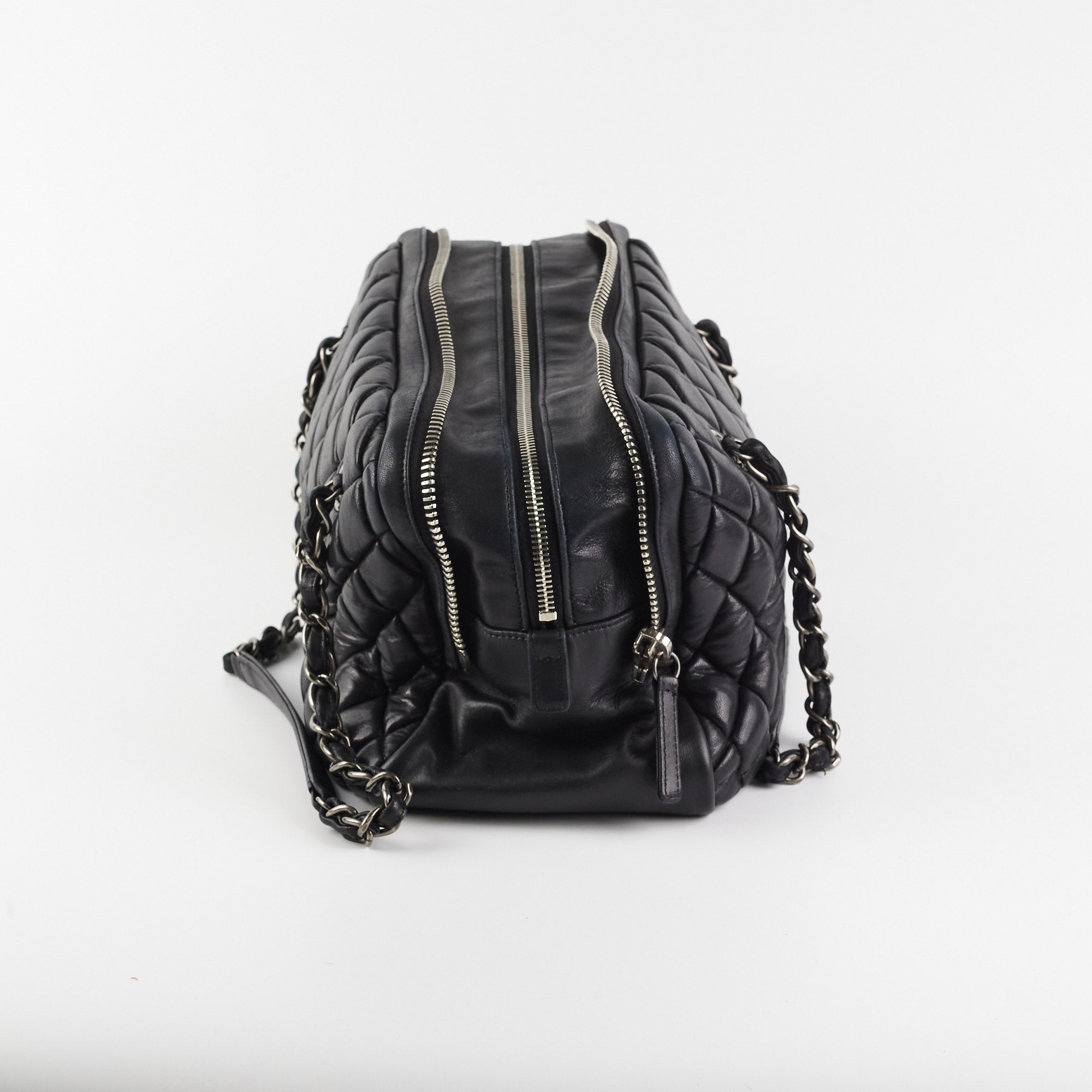 Chanel Quilted Leather Bowling Bag - Classic Black Designer Handbag for Women | Perfect for Work, Travel & Evening Events
