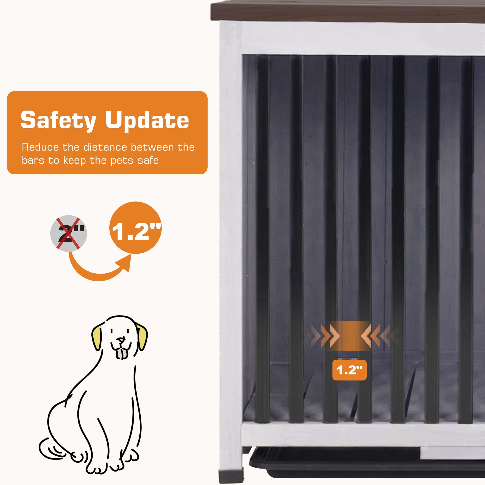 MCombo Solid Wood Dog Crate Furniture - Foldable Portable Indoor Dog Kennel End Table with Removable Tray (Large, White & Brown) - Perfect for Living Room, Bedroom & Pet-Friendly Home Decor