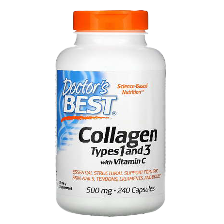 Doctor's Best Collagen Types 1 & 3 with Vitamin C Supplement - 500mg per Serving, 240 Capsules | Supports Skin, Hair & Joint Health for Women & Men