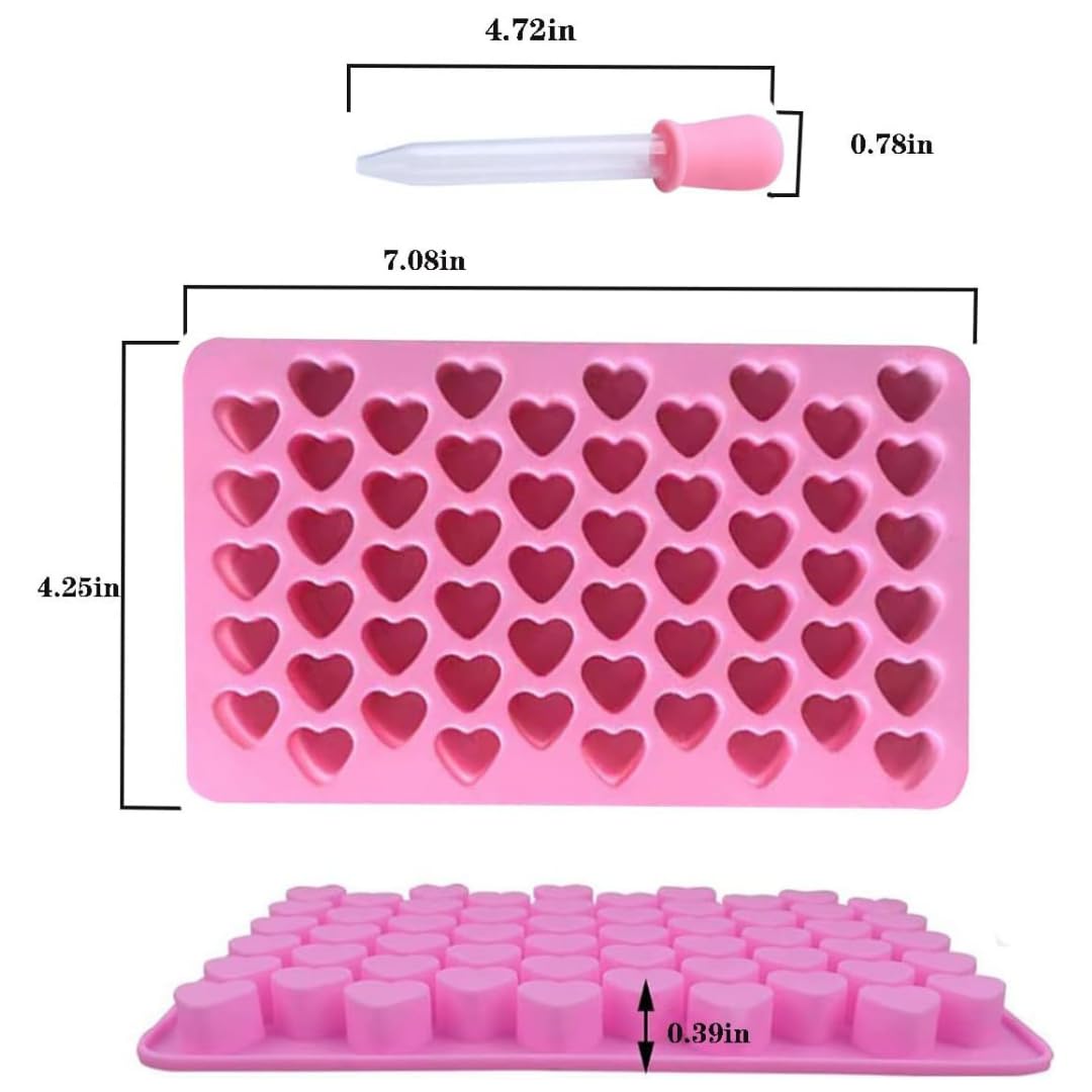 Skytail 55 Cavity Heart Silicone Mold with Dropper for Chocolate, Candy, Wax Melts - Perfect for DIY Treats, Candle Making, Ice Cubes & Aromatherapy Gifts | Valentine's Day, Wedding Favors, Party Decorations