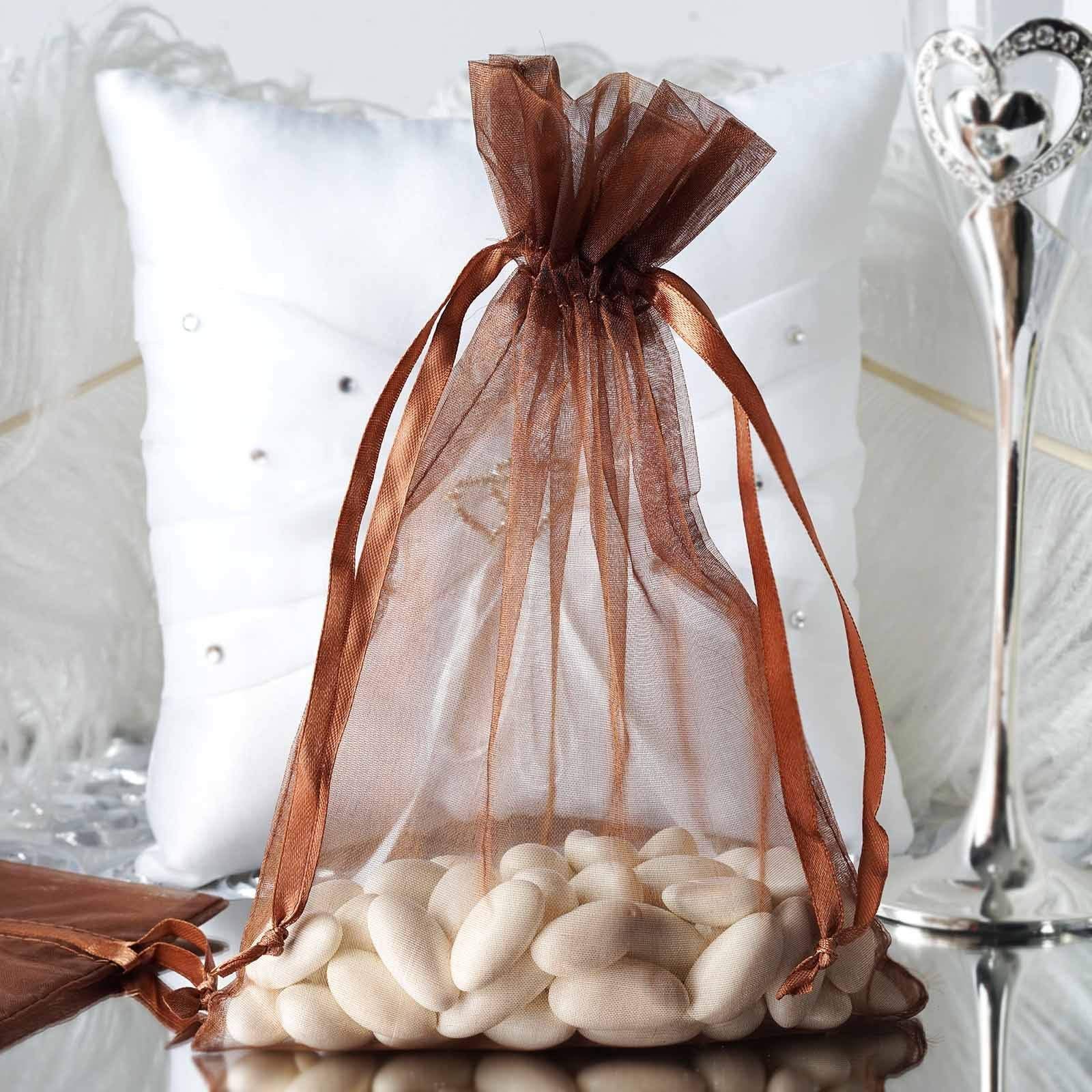 60 Pcs 6x9 Inch Chocolate Brown Organza Favor Bags - Elegant Wedding Party Favors, Jewelry Pouches, Candy Gift Bags for Bridal Showers, Baby Showers & Birthday Parties