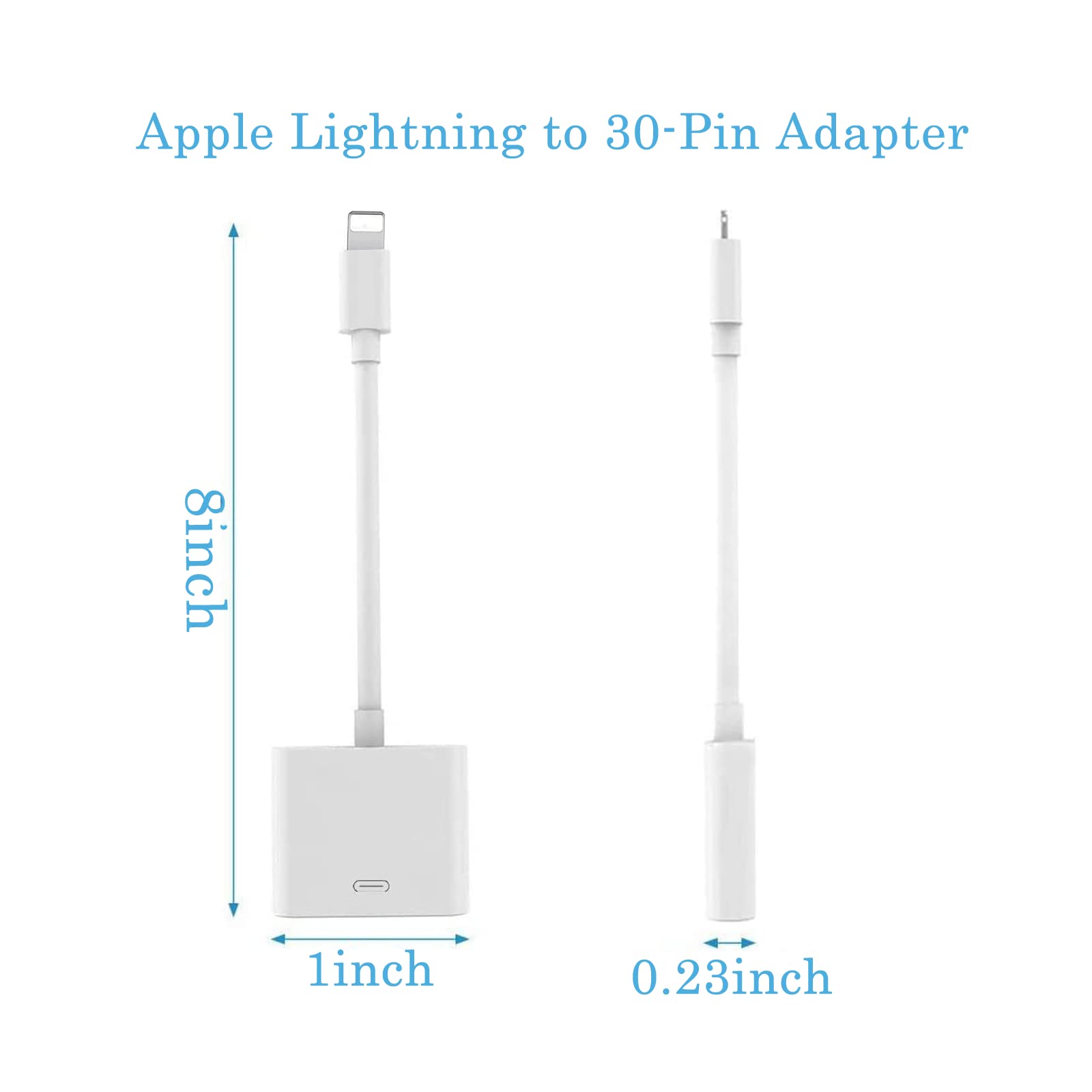 30 Pin to Lightning Adapter - 8-Pin Male to 30-Pin Female Connector Converter with Charging Cable - Compatible with iPhone 14/13/12/11/X/8/7/6/5/4S/4/3 & iPad/iPod - White - Perfect for Home, Office & Car Charging