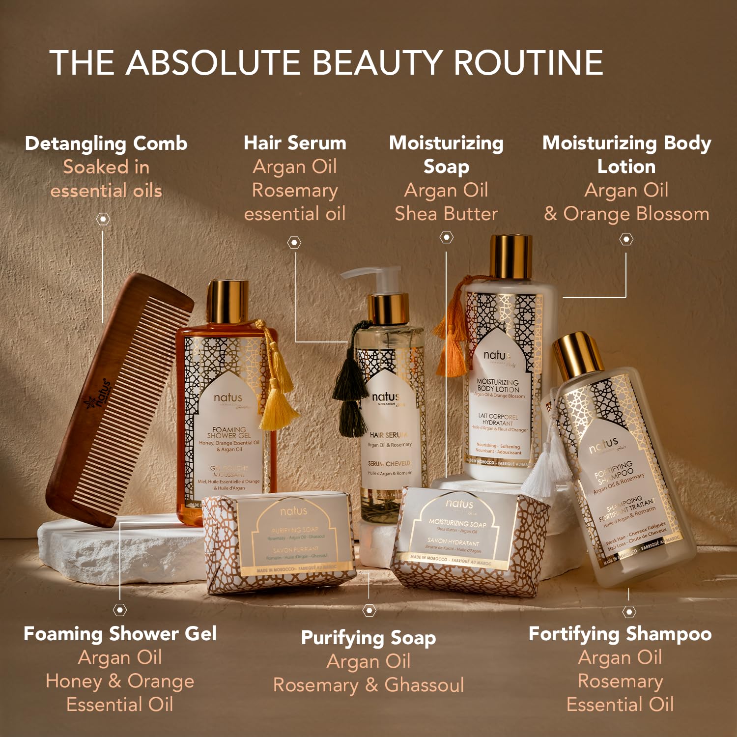Organic Argan Oil Beauty Set for Women - Shampoo, Conditioner, Body Wash, Hair Serum & Lotion - Vegan & Cruelty-Free Skincare & Haircare Gift Set - Perfect for Dry Skin, Frizzy Hair & Daily Moisturizing Routine
