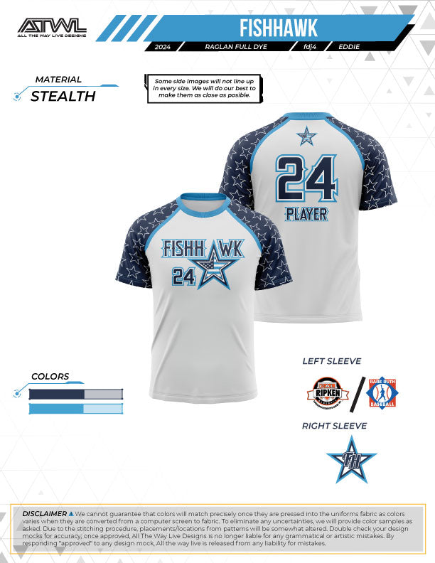 Fishhawk White/Navy All Stars Men's Full Dye Replica Jersey – Authentic Baseball Uniform for Fans, Sports Events & Casual Wear