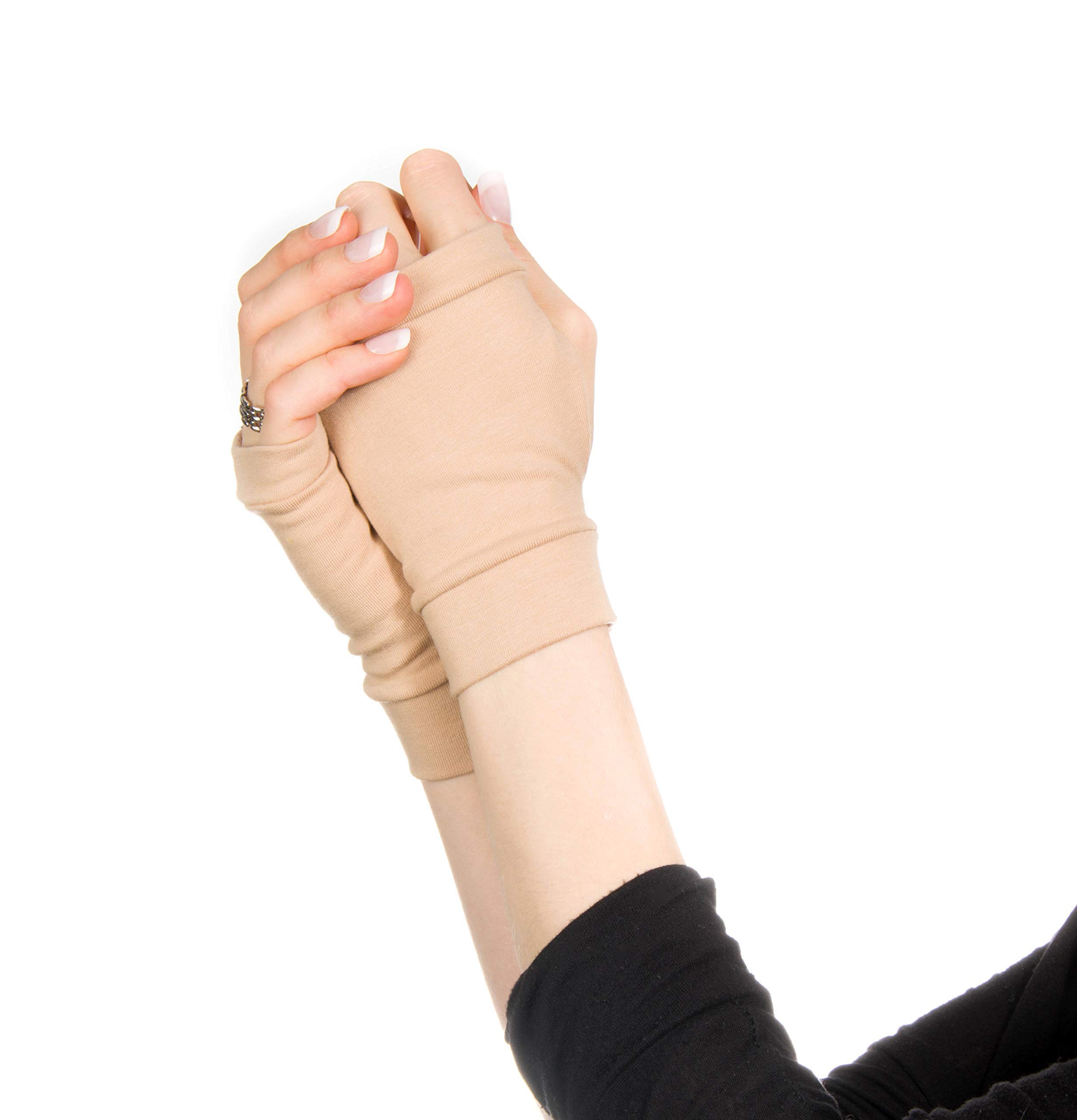 Forgotten Cotton Short Jersey Fingerless Gloves - Medium Tan for Women & Men | Warm Winter Handwear for Typing, Driving & Outdoor Activities