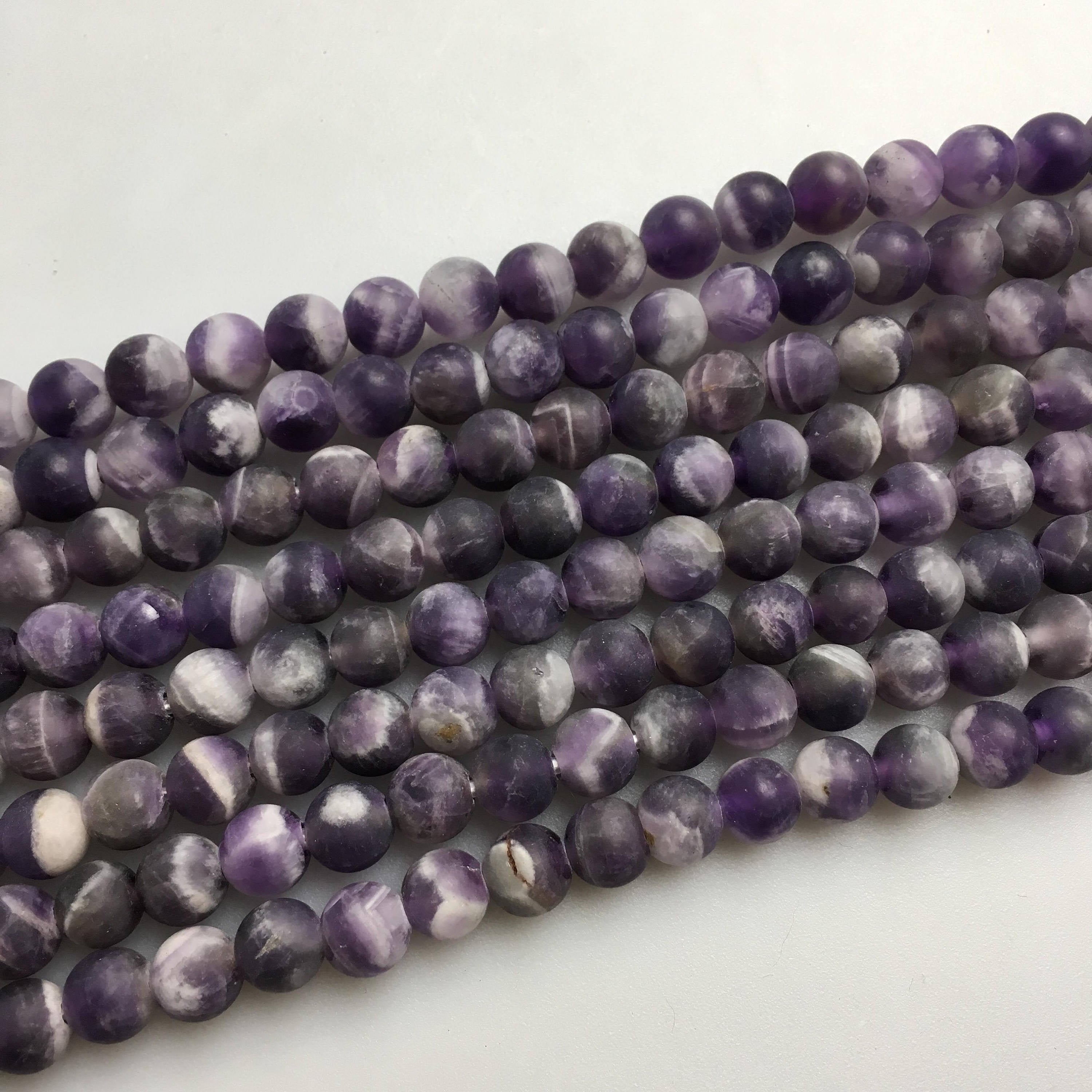 2.0mm Large Hole Amethyst Matte Round Beads - 6mm, 8mm, 10mm, 15.5 Inch Strand for Jewelry Making, DIY Bracelets, Necklaces & Craft Projects