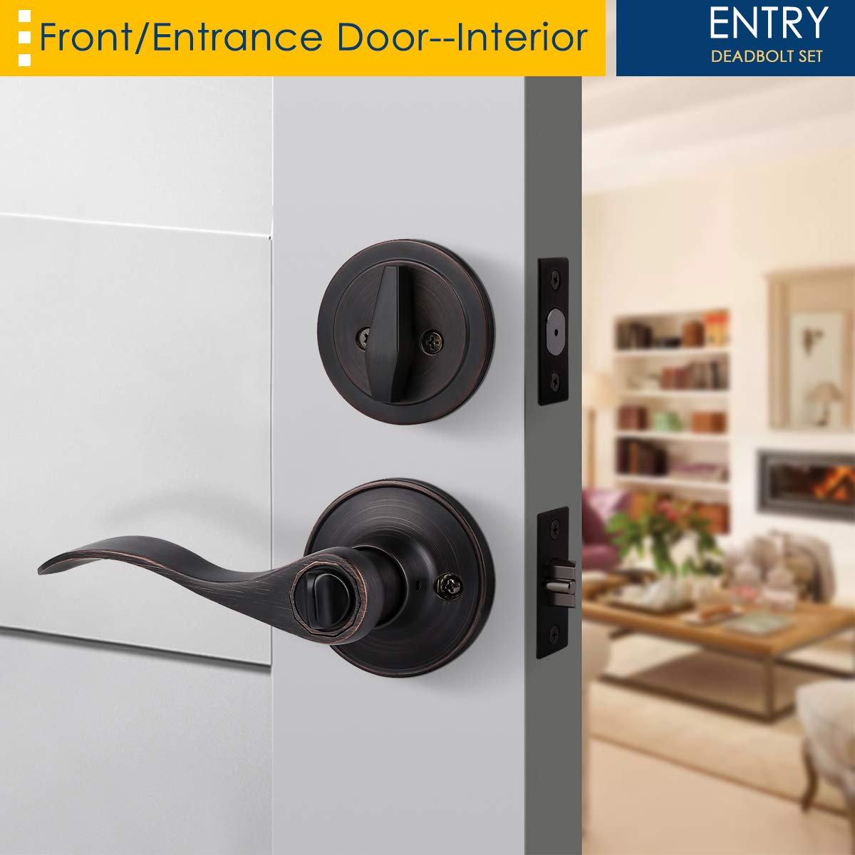 5 Pack Oil Rubbed Bronze Exterior Door Handle with Deadbolt Lock Set - Single Cylinder Keyed Alike Entry Lockset for Home Security - Perfect for Front Doors, Back Doors & Rental Properties