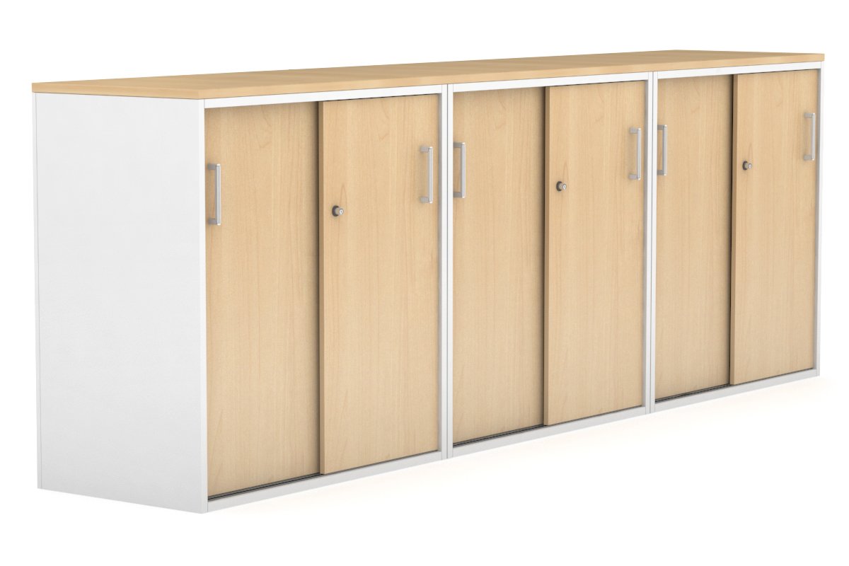 Modern 2400W x 900H x 450D Sliding Door Credenza for Office & Home - Medium Uniform Storage Cabinet with Smooth Gliding Doors - Perfect for Living Room, Bedroom or Entryway Organization