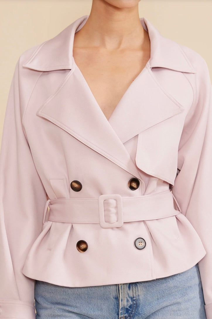 Estelle Cropped Trench Coat for Women - Light Pink Waterproof Jacket | Spring & Fall Fashion Outerwear for Casual & Office Wear