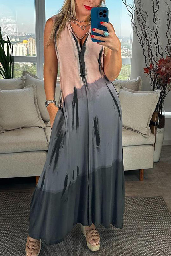 Stylish Printed V-Neck Sleeveless Maxi Dress for Women - Perfect for Summer Beach Vacations, Casual Outings & Date Nights