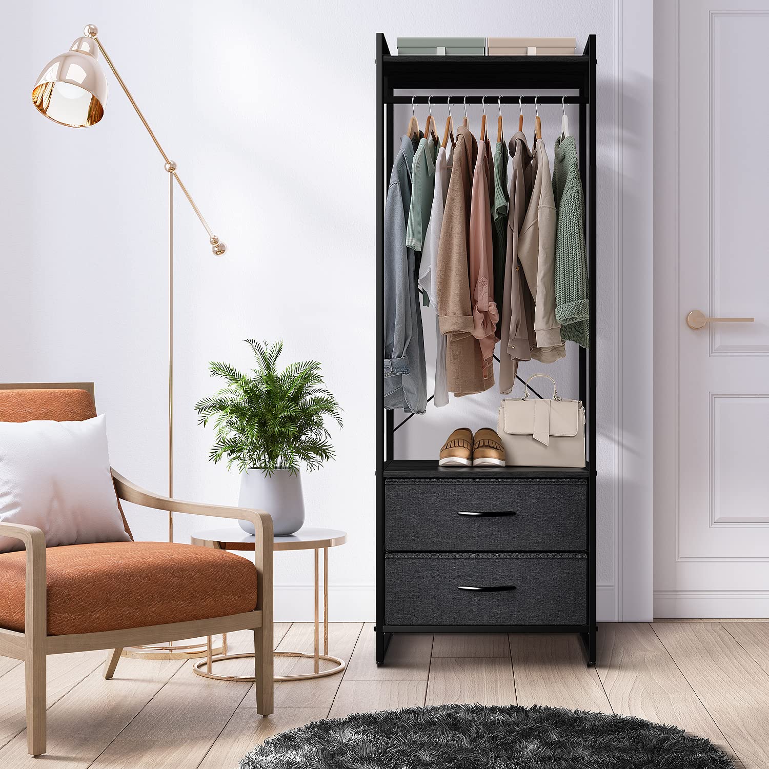 Sorbus Wood Top Clothing Rack with Drawers - Steel Frame Organizer for Shirts, Dresses & Jackets - Bedroom Closet Storage