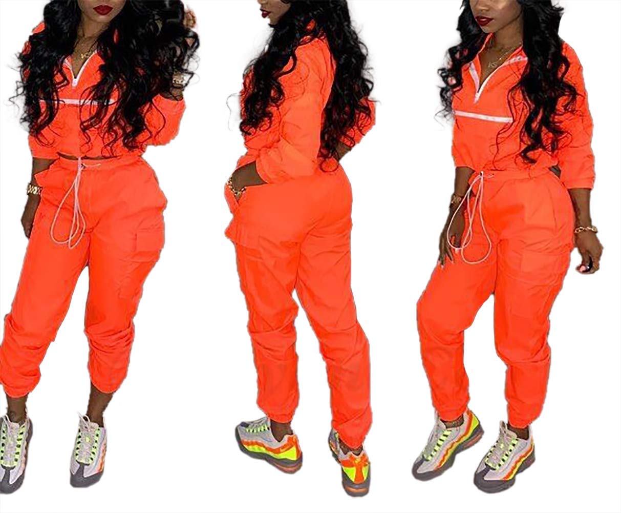 EOSIEDUR Women's 2-Piece Tracksuit Set - Lightweight Windbreaker Pullover Jacket & Crop Top with Pants | Casual Workout Outfit for Gym, Running & Streetwear Fashion