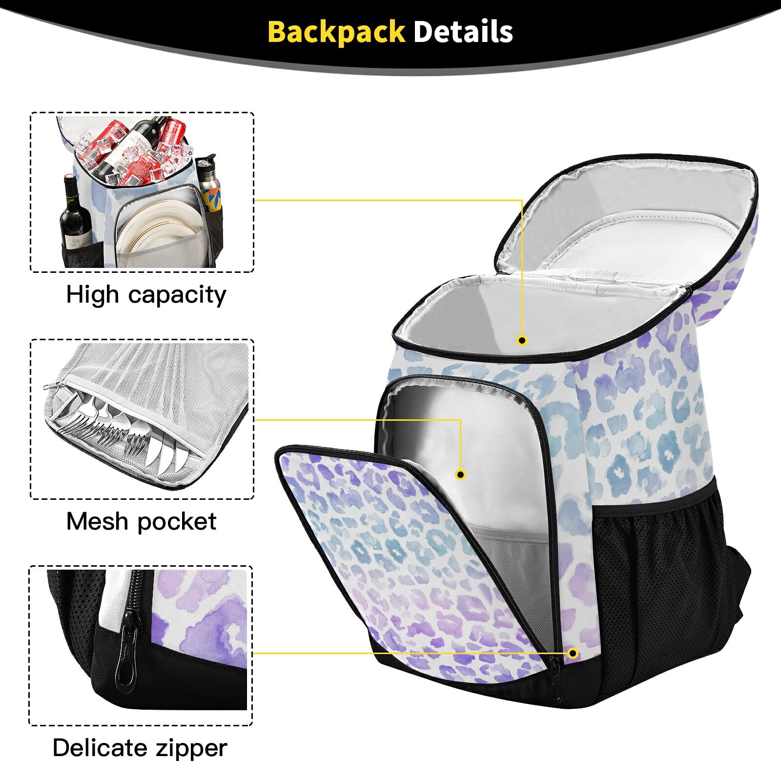 Leopard Tie Dye Insulated Cooler Backpack for Men & Women - Heavy Duty Lunch Box for Work, Hiking, Camping, Picnic, Beach & Outdoor Adventures
