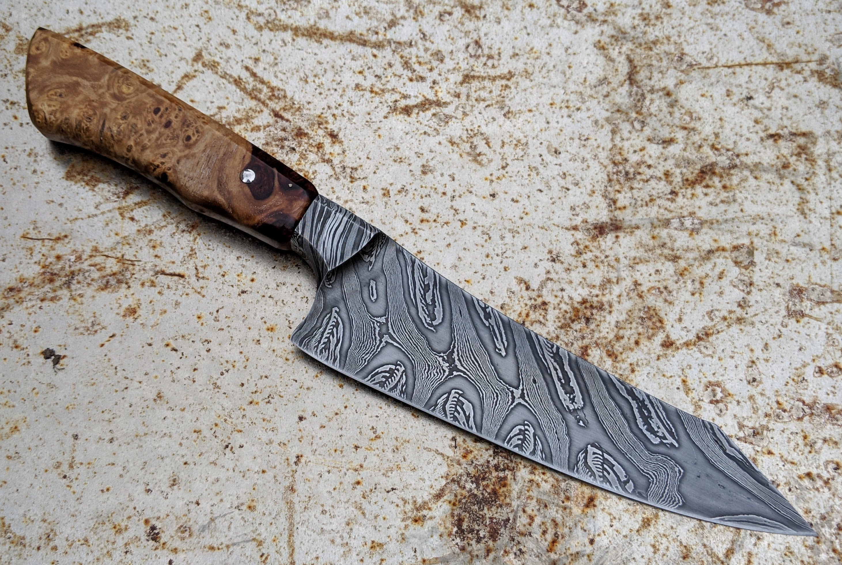 Neil Gillert 165mm Integral Damascus Utility Knife - High-Quality Handcrafted Chef's Knife for Professional Cooking & Outdoor Camping