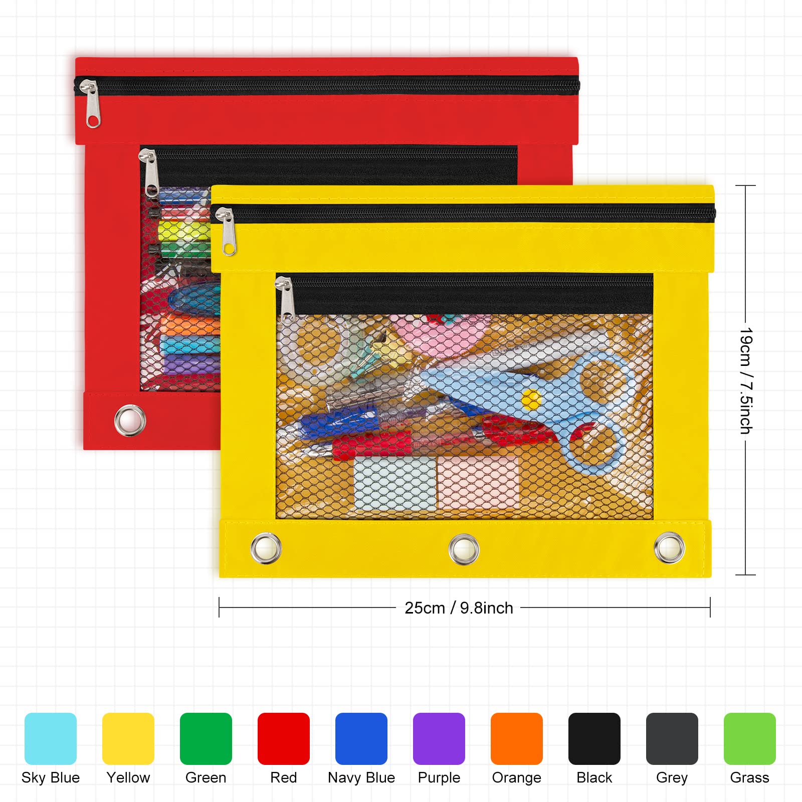 12 Pack Zippered Pencil Pouch for 3 Ring Binder - Bulk Classroom Supplies for Students & Teachers - Perfect for Organizing Pens, Pencils, Markers and School Essentials in Binders, Backpacks or Desks