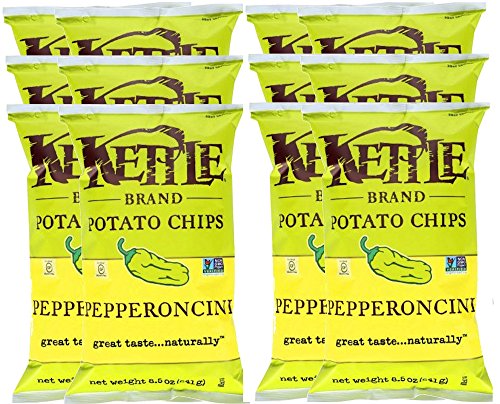 Kettle Brand Gluten Free Pepperoncini Chips 8.5oz (12 Pack) | Healthy Snacks for College Students, Military Care Packages & Sports Team Snacks | Perfect for Parties, Road Trips & Lunchboxes