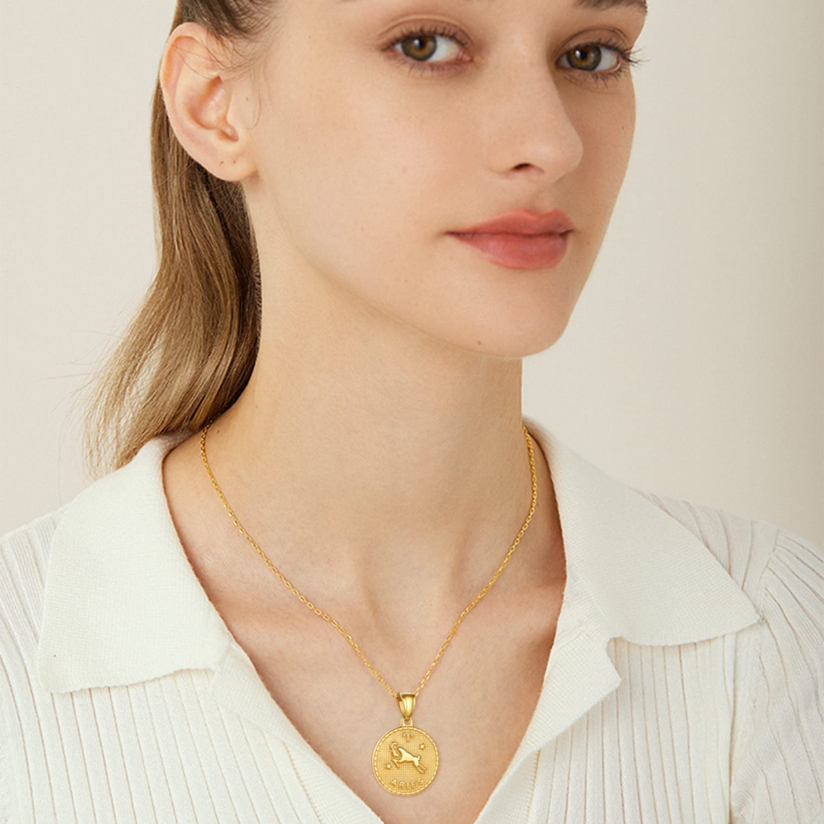 GOLDCHIC Zodiac Necklace for Women & Men - 14K Gold Plated Constellation Coin Pendant, Horoscope Astrology Jewelry Gift - Perfect for Birthdays, Anniversaries & Spiritual Protection