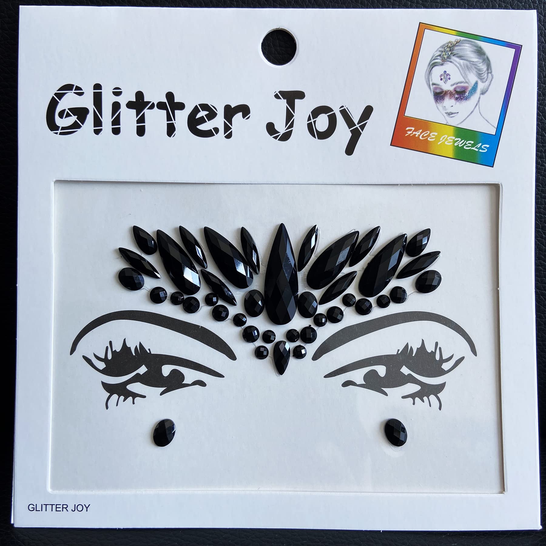Black Rhinestone Face Gems Stickers - 6 Pack Temporary Face Jewels for Festival, Rave & Body Art | Perfect for Halloween, Cosplay & Party Makeup