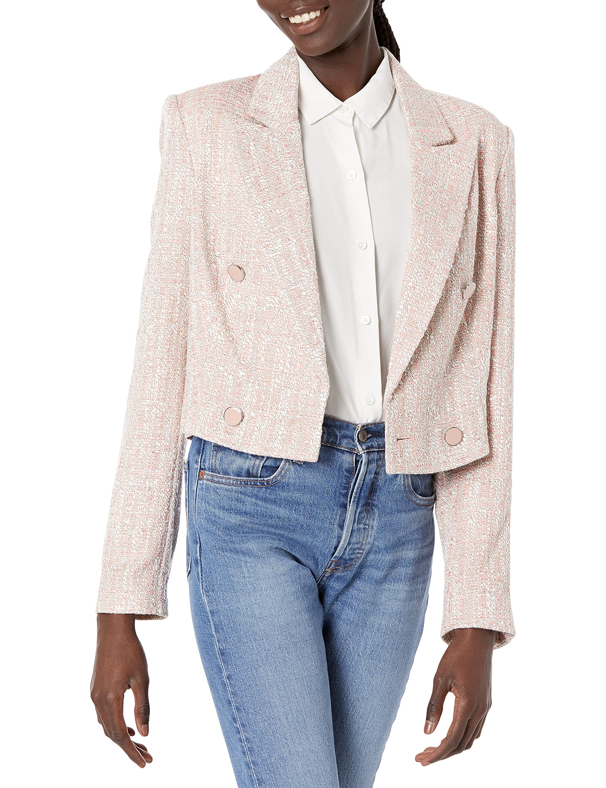 GUESS Women's Tula Boucle Cropped Blazer Jacket - Stylish Fitted Short Blazer for Work, Office & Business Outfits | Perfect for Professional Women & Formal Occasions