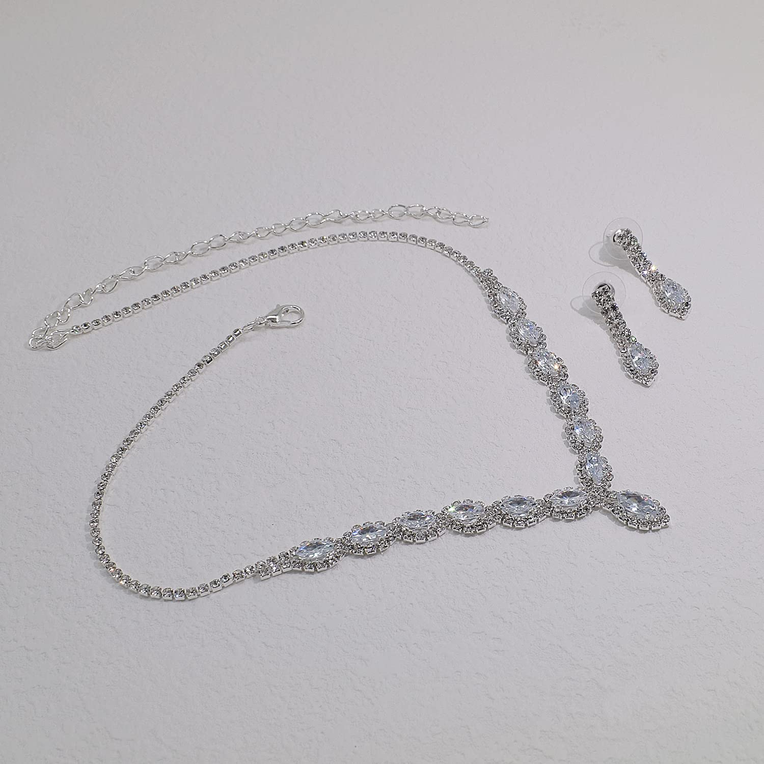 CZ Rhinestone Necklace & Earrings Set for Wedding, Bridesmaid, Prom, Evening Party, Homecoming - Sparkling Jewelry for Special Occasions