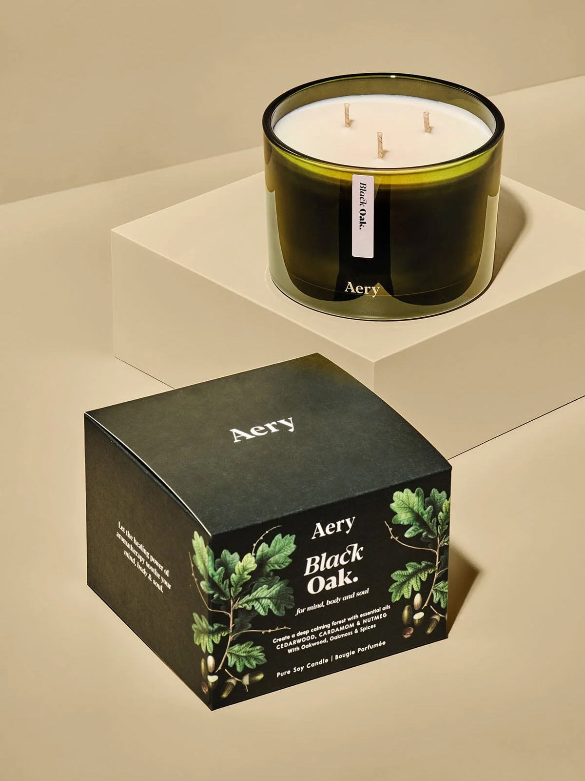 Aery Botanical Triple Wick Scented Candle - Black Oak Fragrance | Long Lasting Soy Wax Candle for Home, Office, Relaxation & Aromatherapy