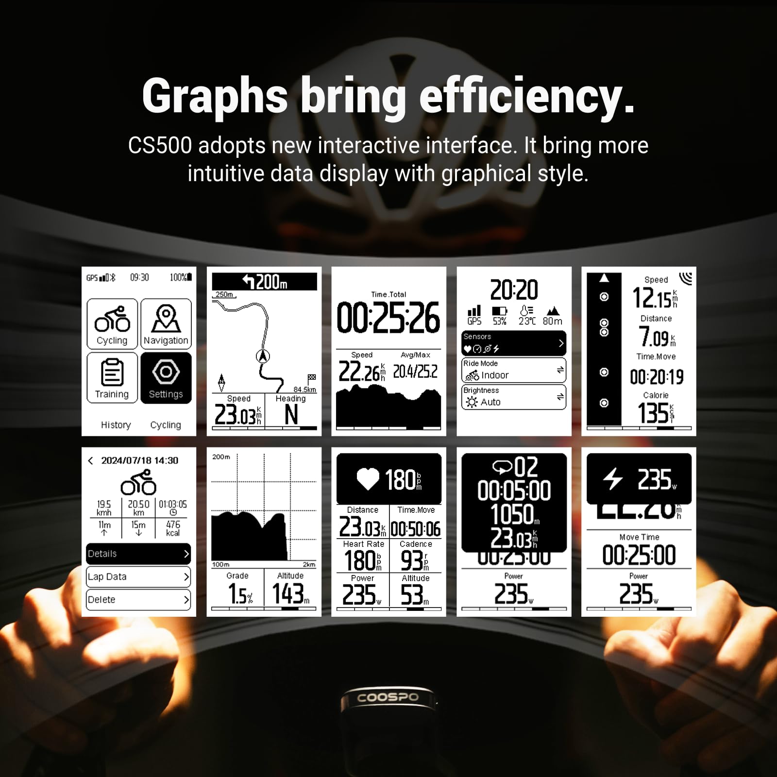 COOSPO Wireless GPS Bike Computer CS500 - 2.6 Inch LCD Cycling GPS with Bluetooth 5.0 & ANT+ | Route Navigation, Speed Tracking & Bike Radar Support | 45H Battery Life & Auto-Backlight for Road, Mountain & Commuter Biking