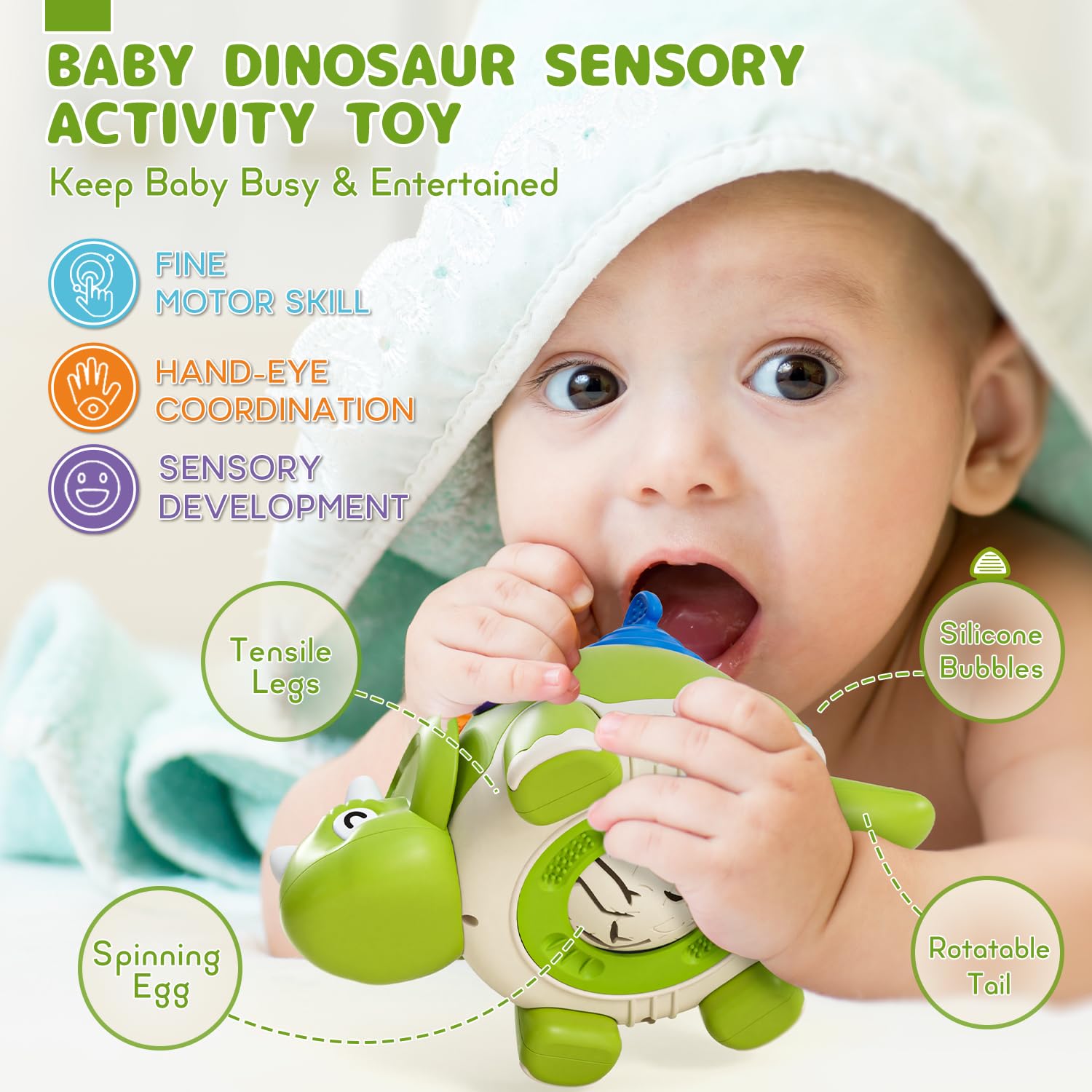 Montessori Dinosaur Toys for 1 Year Old Boys & Girls - Sensory Travel & Educational Developmental Toys - Perfect 1st Birthday Gift & Stocking Stuffer for 12 Month Old Babies - Great for Learning, Travel & Early Childhood Development