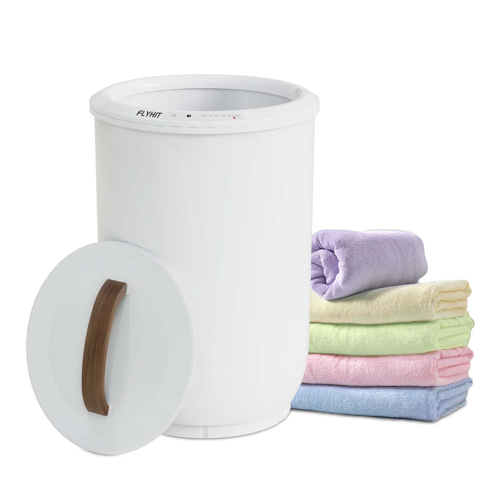Premium White 20L Bucket Towel Warmer with Wood Handle & Auto Shut Off - FLYHIT Luxury Bathroom Towel Heater for Oversized Towels (Up to 40