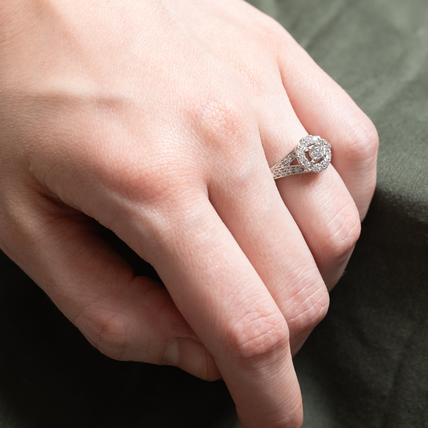 0.53ctw Diamond Halo Tapered Engagement Ring for Women - Size 5.5 | Elegant Wedding Band, Proposal Gift & Anniversary Jewelry | Perfect for Bridal, Valentine's Day & Special Occasions