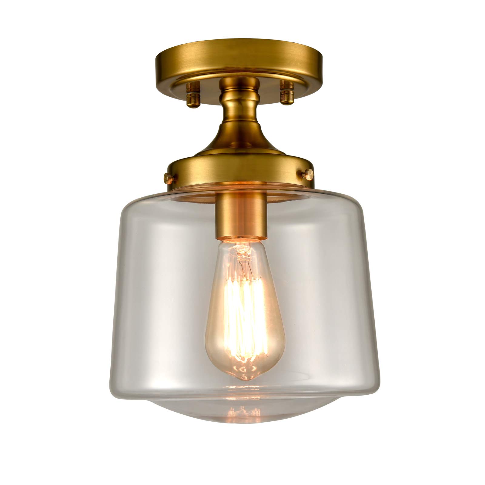 YUBOLE Mid-Century Retro Brass Glass Ceiling Light - Modern Semi Flush Mount Lighting Fixture with Gold Finish - Perfect for Living Room, Bedroom & Dining Room Decor
