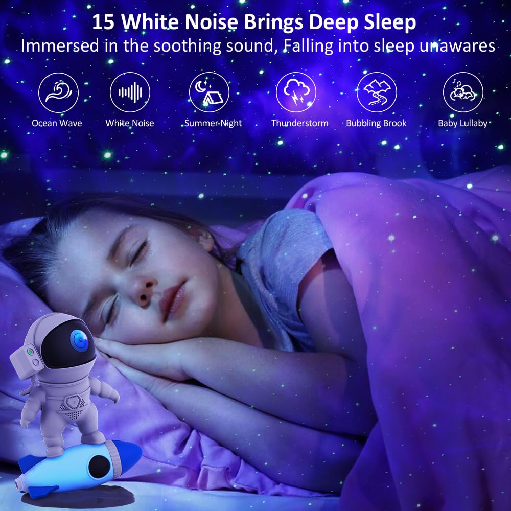Astronaut Star Projector Galaxy Light - LED Nebula Night Light for Kids & Adults, Remote Control Star Projector with Bluetooth Speaker & White Noise for Bedroom Decor | Perfect for Nursery, Meditation & Relaxation