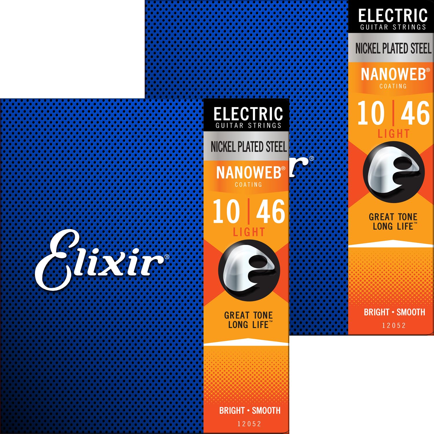 Elixir Light Nanoweb Electric Guitar Strings 2-Pack (10-46 Gauge) - Premium Coated Strings for Smooth Playability & Extended Lifespan | Perfect for Rock, Blues & Studio Recording