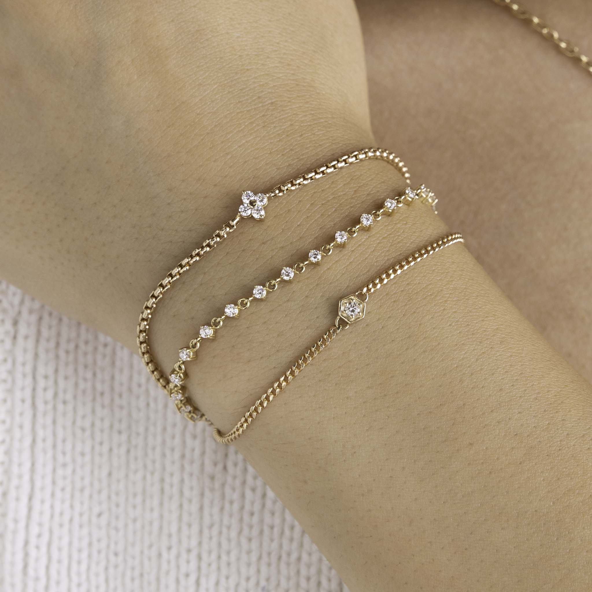 14K Gold Diamond Hexagon Curb Chain Bracelet for Women - Elegant Luxury Jewelry Gift for Birthday, Anniversary & Special Occasions