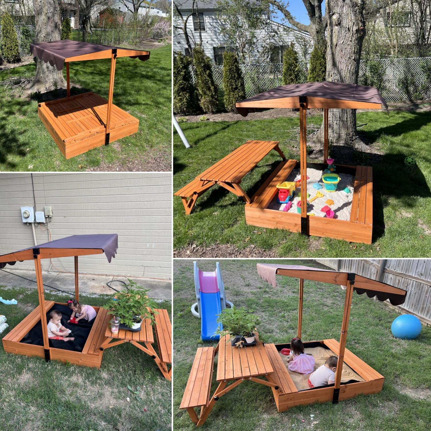 Foldable Kids Sandbox with Lid Cover & Picnic Table - Outdoor Sand Play Toy for Toddlers, Perfect for Backyard, Garden, and Beach Playtime