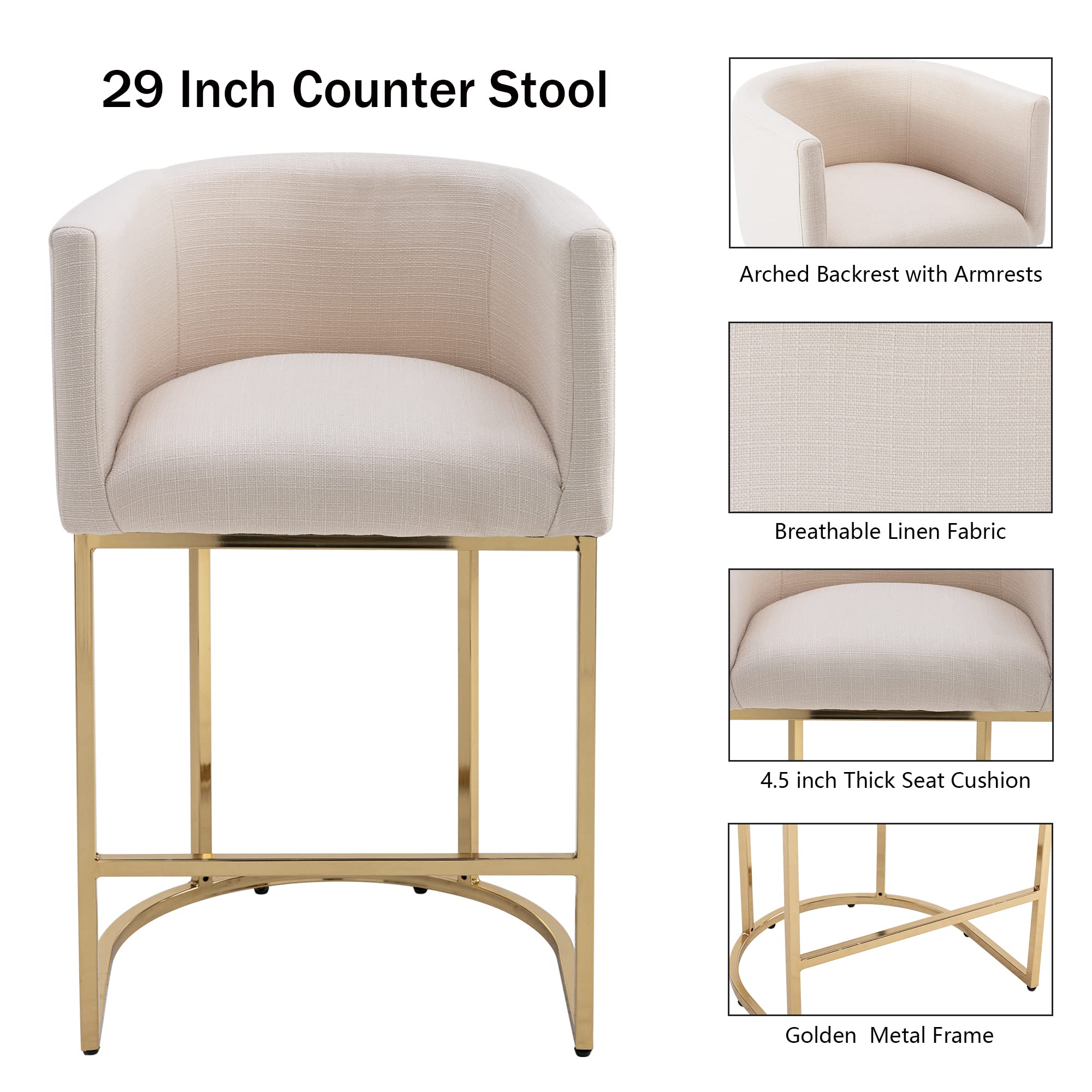 Modern Cream Linen Bar Stool 29