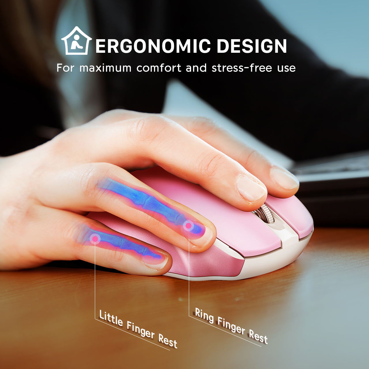 2.4G Wireless Portable Optical Mouse for Laptop, PC, Mac - Pink | Ergonomic Design for Home, Office & Travel Use