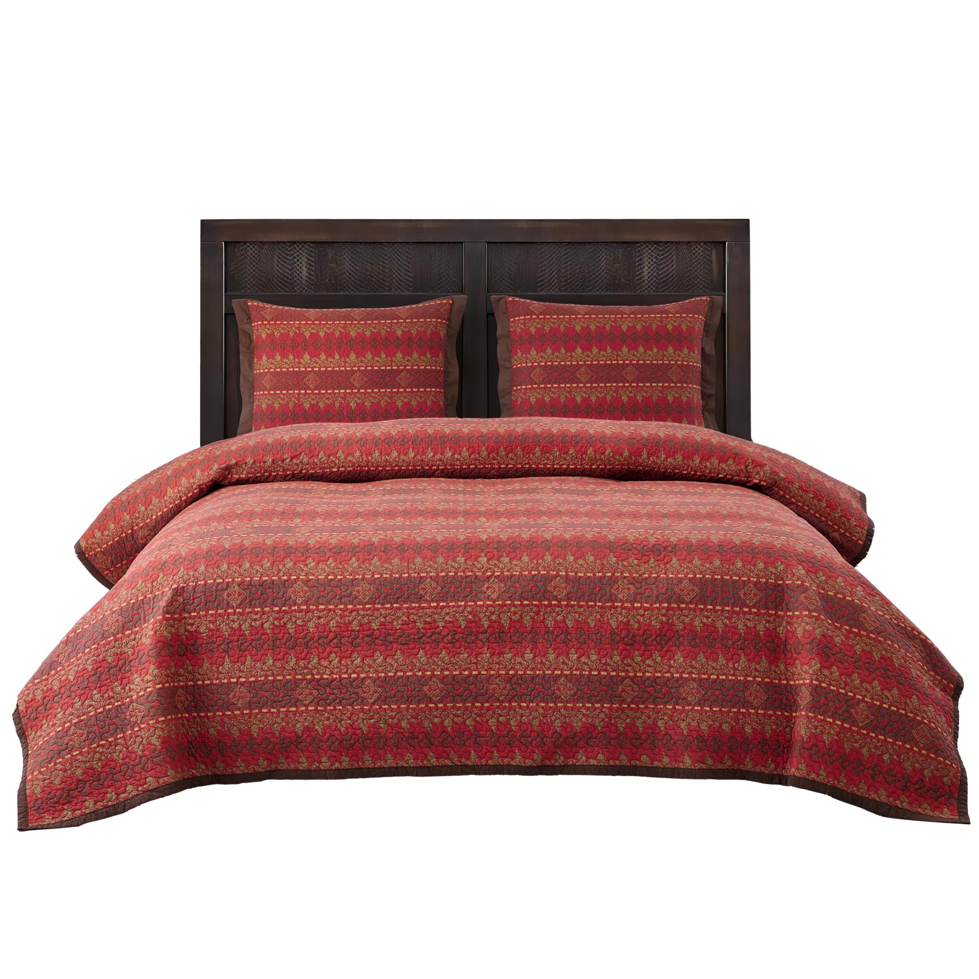 HiEnd Accents Rushmore 3-Piece Quilt Set with Pillow Shams - Super Queen/King Size, 100% Cotton Reversible Luxury Bedding, Southwestern Rustic Style (1 Quilt + 2 Pillowcases) for Cozy Bedroom Decor & Guest Room Makeover