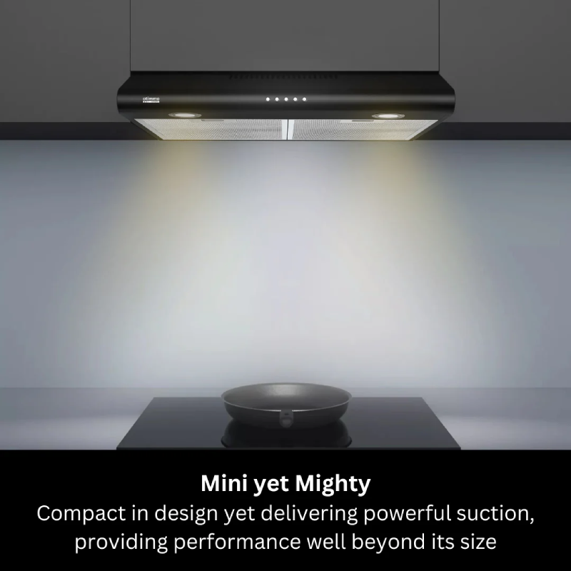 Europace ECH2508EBK 60cm Slimline Range Hood - Black Stainless Steel Kitchen Exhaust Fan with LED Lights - Perfect for Modern Apartments & Small Kitchens