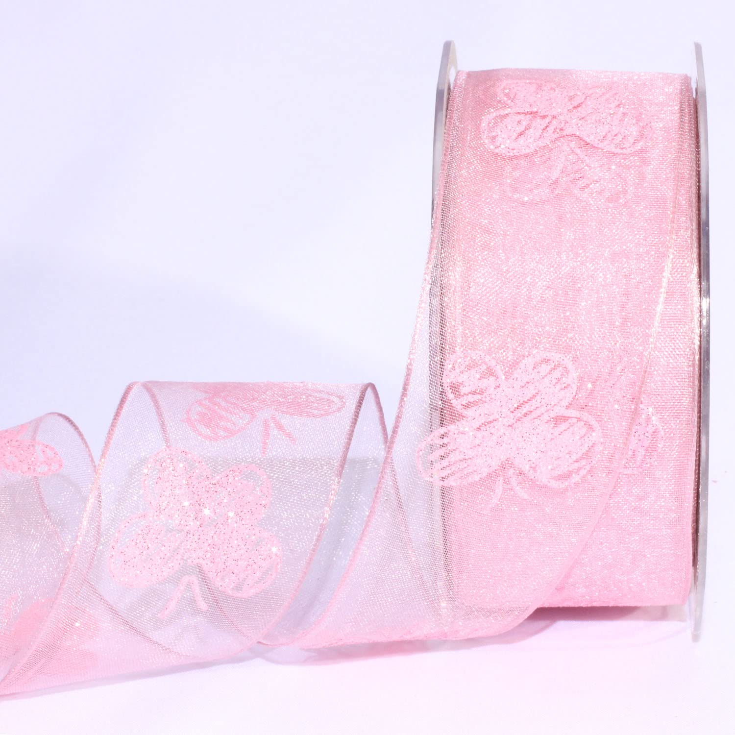 Sheer Pink Spring Butterfly Wired Craft Ribbon - 1.5 Inch x 27 Yards for DIY Gift Wrapping, Floral Arrangements & Wedding Decorations