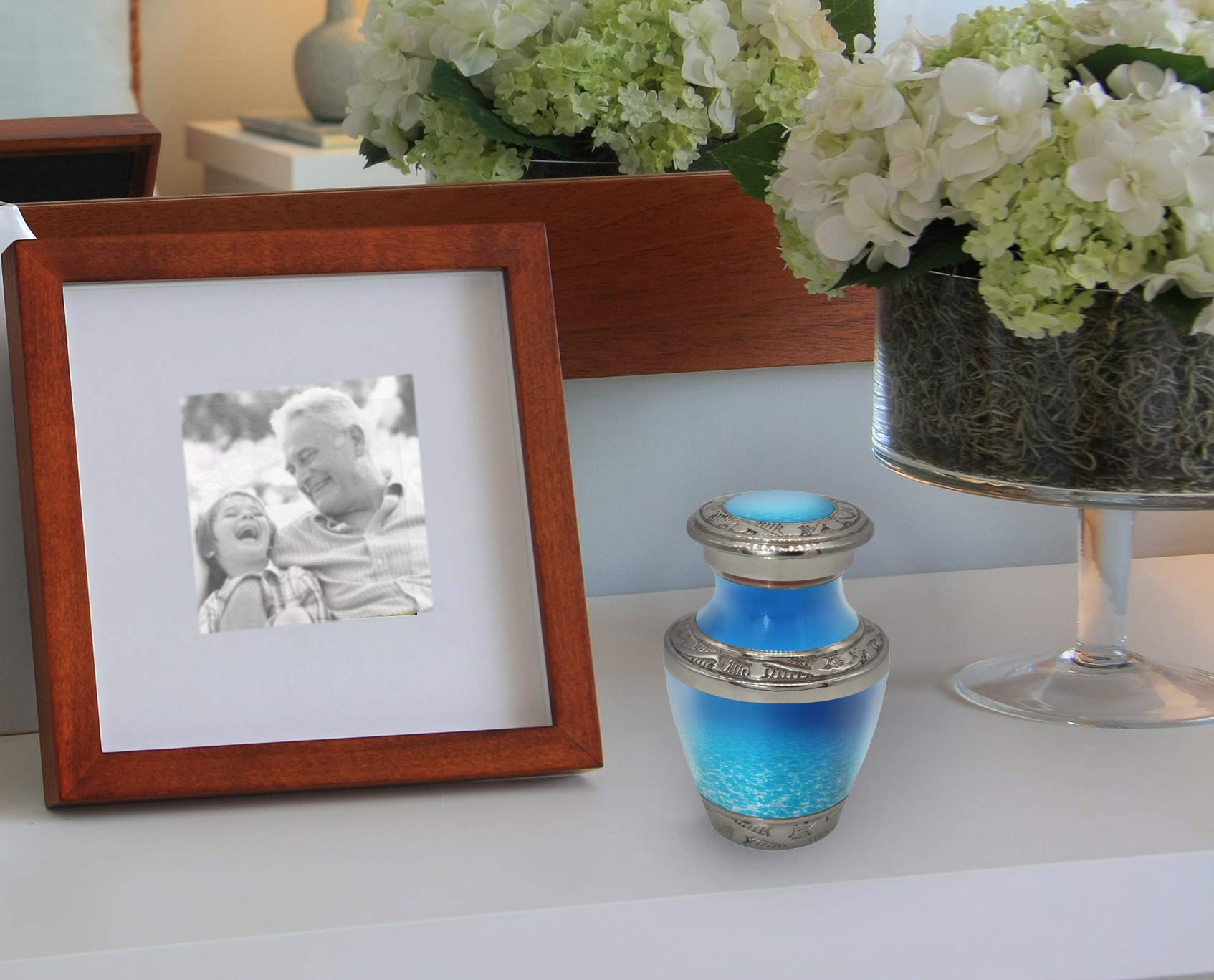 Ocean Tranquility Adult Male Cremation Urn - Handcrafted Personalized Memorial Urn for Human Ashes | Beautiful Decorative Urn Set of 4 | Perfect for Home Memorials, Funeral Services & Ash Scattering Ceremonies
