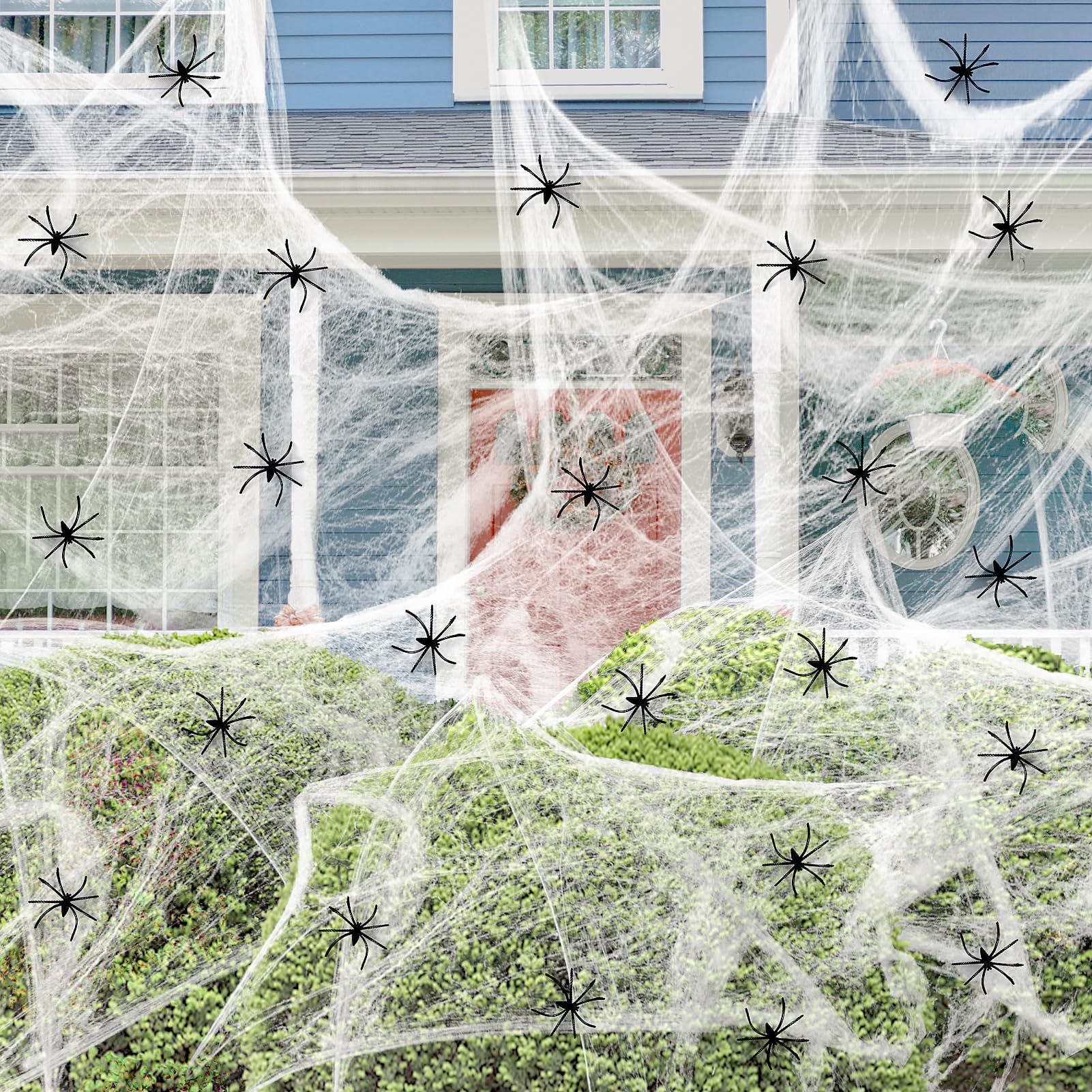 900 Sqft Halloween Spider Web Decorations with 100 Fake Spiders - Super Stretchy Cobwebs for Indoor & Outdoor Halloween Party Decor - Scary Spider Web for Haunted House, Yard, Porch, and Halloween Party Decorations
