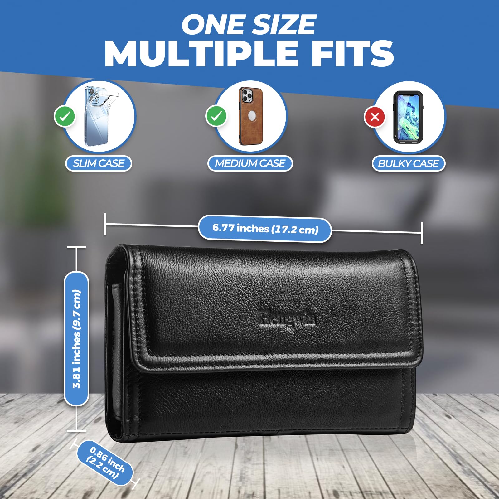 Premium Leather Phone Holster Belt Case - Compatible with iPhone 16 Pro Max/15 Pro Max/14 Plus & Samsung Galaxy A15/A25/S24 Ultra/S23+ - Secure Belt Clip Pouch for Everyday Carry (Black) - Ideal for Outdoor Activities, Work & Travel