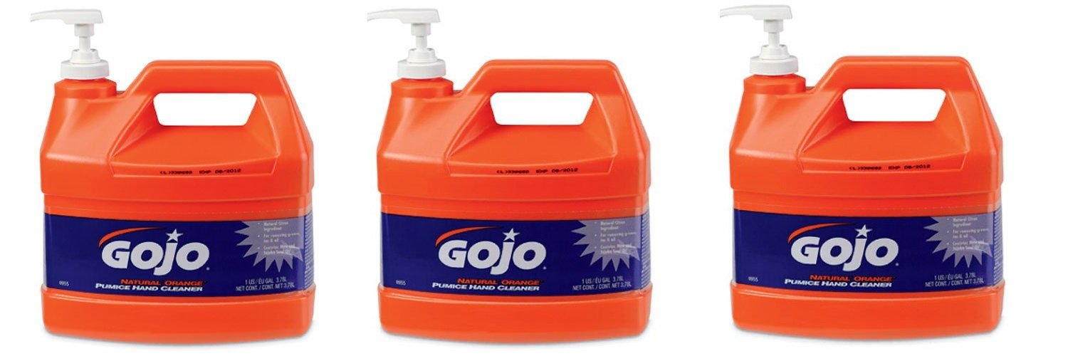 Gojo 0955 Natural Orange Pumice Hand Cleaner - 3 Pack (1 Gallon Each) | Heavy-Duty Industrial Hand Soap for Mechanics, Gardeners & Auto Shops | Removes Grease, Oil & Tough Stains