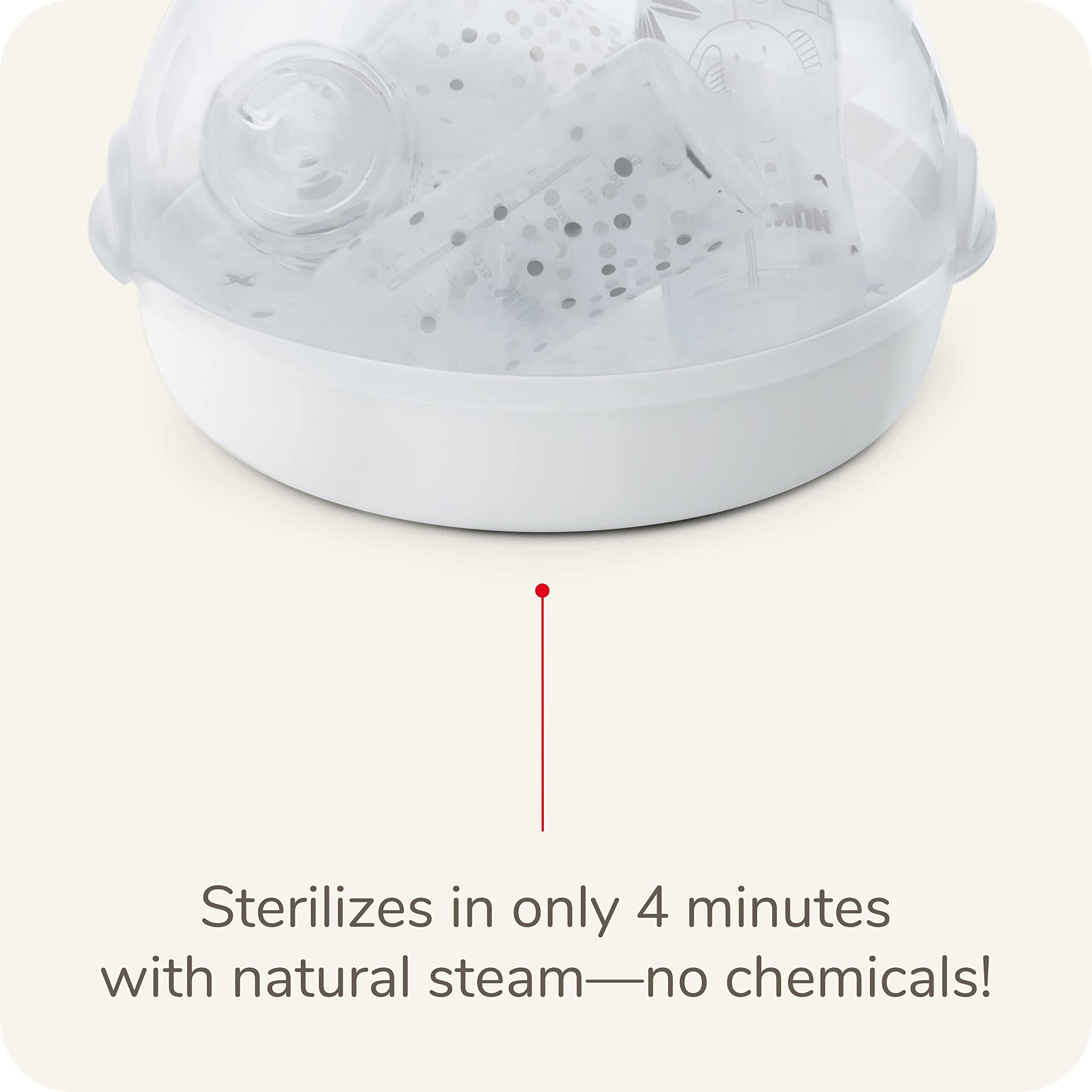 NUK Micro Express Microwave Baby Bottle Sterilizer - Fast & Effective Steam Sterilization for Bottles, Pacifiers & Accessories | Safe for Newborns & Infants | Perfect for Travel, Daycare & Home Use